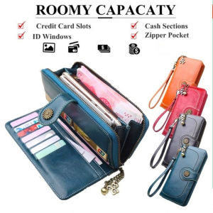 2020 New Vintage Button Phone Purses Woman Wallet Female Purse Leather Brand Retro Ladies Long Zipper Women Wallets Card Clutch