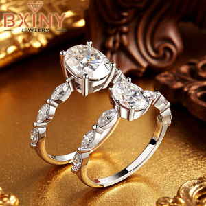 BXINY 1/2Carat Oval Cut Full Moissanite Rings 100% S925 Silver for Women Certified Diamonds Marquise Band Gifts Jewelry with GRA
