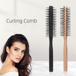 KINTHAZER Wooden Round Hair Care Brush Black Slender Shape Curling Comb Dual-purpose Portable Curl Brush Women