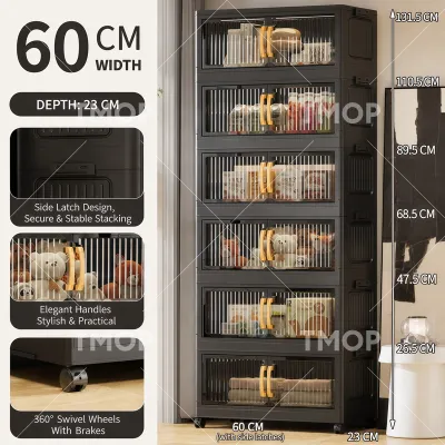 TMOP Stackable Foldable Durabox Wardrobe Double Doors Magnetic Suction Storage Cabinet with Wheels for Bedroom Clothes Toys
