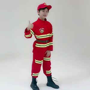 Childrens Firefighter Costume Set Firefighter Outfit Professional Role-Play Fire Drill Clothes for Boys and Girls