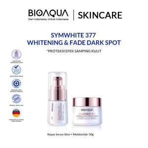 BIOAQUA SymWhite 377 Whitening & Fade Dark Spot Paket Skincare Set With Flek Hitam Serum Wajah 30ml / Brightening Cleanser Sabun Cuci Muka 100g / Toner Wajah Glowing 120ml