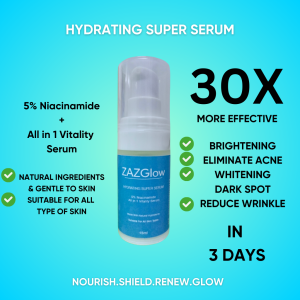ZAZGlow - Hydrating Super Serum | 5% Niacinamide + All in 1 Vitality Serum | Natural Brightening Skincare For Acne Dark Spots & Anti Aging | Suitable For Dry Skin Sensitive Skin Oil Skin Or Combination Skin