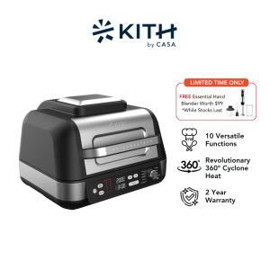 KITH GrillMaster Grill with Air Fryer & Steam | Electric Indoor | Detachable 90° Lid | 10 Menu | Easy Clean | 4 Cooking Method | MGM-IG-SB1