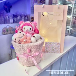 (Loại 1 Chuẩn Form) Bó Hoa Gấu Bông Quả Cầu Chủ Đề Hoạt Hình Sanrio Kèm Túi Và Đèn Đáng Yêu Tặng Ngày Lễ Sinh Nhật