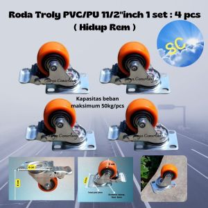 Roda Troli PVC Caster orange 1 1/2 inch 1 set : 4pcs ( 4 Hidup Rem )