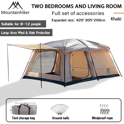MOUNTAINHIKER5-8-12 Person Large Camping Tent Outdoor Waterproof Family Tent Double layered BIG Tent Two Room One Living Room Tent UV proof Tent