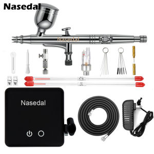 Nasedal Mini Dual-Action 0.3mm Airbrush kit with Auto-stop Air Compressor Gravity Feed Air Brush for Makeup Art Craft Model Paint Cake Decor Nail Art Clothes Shoes DIY Paint Tool