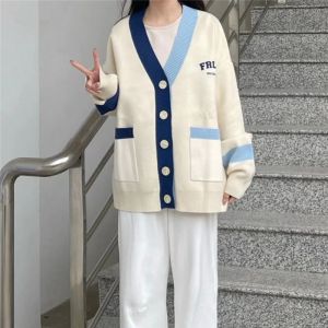 Wanita Sweaters Pakaian Rajut Lengan Panjang Longgar Polos Tops Cardigan Mantel