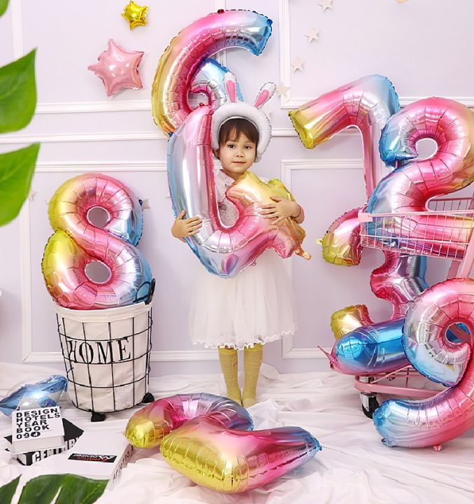 32 Inch Rainbow Gradient Number 5 Foil Balloon – Large Helium Friendly Birthday Wedding Party Decoration – Includes Blow Up Straw