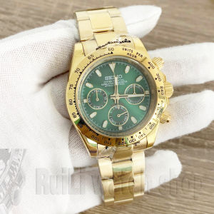 Modified mens chronograph watch 40mm gold equipped with Japanese VK63 quartz movement waterproof sapphire glass
