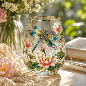 BMFUEW Bee Glass Tea Cup Transparent Flower Bird Pattern Mug Hummingbird Design Large Capacity Embossed Glass Cup Tea