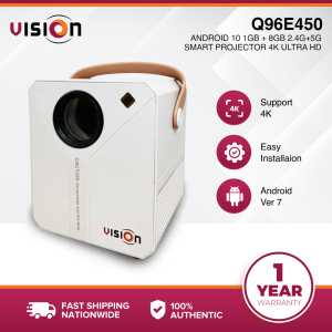 VISION Q96E300 Smart Mini Projector Android 9.0 – 1080P Full HD 2000 Lumens ±15° Keystone WiFi with YouTube & Netflix Portable Home Theater LED Projector for Movies Gaming & Work