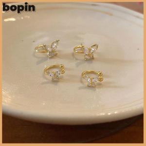 Bopin 1Pair Shinning Zircon Big Small Butterfly Ear Clip Earrings No Ear Cuff Women Ear Wrap