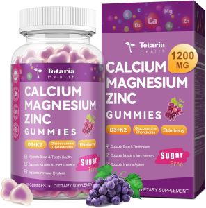 Totaria Sugar Free Calcium Magnesium Zinc Gummies for Women Men 19-in-1 Ultimate Absorption Calcium 1200 mg Supplements with Vitamin D3 K2 Boron B12 Ashwagandha for Bone Teeth Calm Vegan