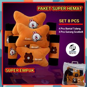Bantal Sandaran Leher Kursi Jok Mobil Set 8 Pcs Karakter Mewah Empuk