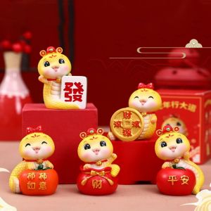 SOLOMONWF Chinese Style Cartoon Snake Figurines Resin Mini Snake Ornament Cute Decorative Snake Miniature Figure Snake Year