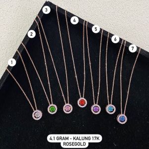 Kalung liontin set emas asli kadar 70 75 16k 17k rosegold whitegold solitaire biru sapphire emerald hijau pink ungu merah permata