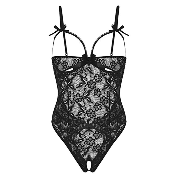 Women Bodysuit Open Cup Crotchless Lingerie Lace Babydoll Nightwear ...