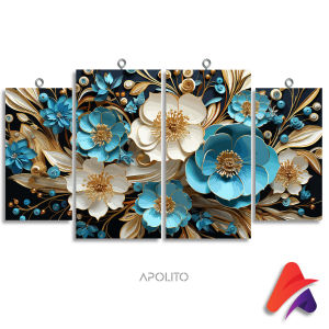 HIASAN DINDING SET BLUE ABSTRAK ORNAMEN FLORAL ISI 4 (95 C) KAMAR DEKORASI RUMAH WALL DECOR PAJANGAN DINDING SATU SET BUNGA