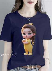 KAOS ATASAN MOTIF GIRLS KUNING/COTTON COMBED WANITA