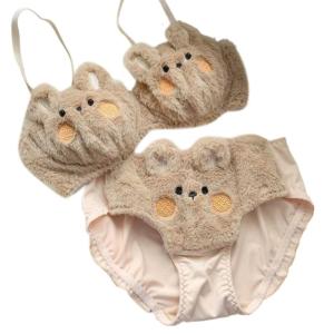 Gấu vui nhộn Bộ đồ lót Faux lông thú áo ngực và panty sang trọng Bộ đồ lót phim hoạt hình đáng yêu Bộ áo ngực quà tặng ngày lễ cho Womens
