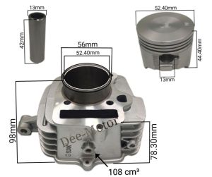 เสื้อสูบ ลูกสูบแหวนเดิม สแตนดาร์ด พร้อมปะเก็น แบบมีหู Tiger LIFAN JRD RYUKA ATV ลีฟาน กดสั่งตัวเลือก วัดเทียบก่อนสั่ง