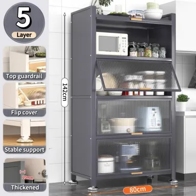 Multi-function Kitchen Storage Rack Carbon Steel Dustproof Enclosed Cabinet Rack (3/4/5 Layers 60/80/100CM)