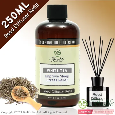 Biolife White Tea Essential Oil Aromatherapy Reed Diffuser Refill Long Lasting Scent (250ml Reed-Diffuser Refill)