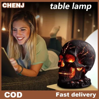 CHENJ Magma đá sọ trang trí nội thất sọ đèn bàn với ma quái LED ánh sáng cho Halloween Đảng mantel trang trí phòng độc đáo giọng để đốt cháy