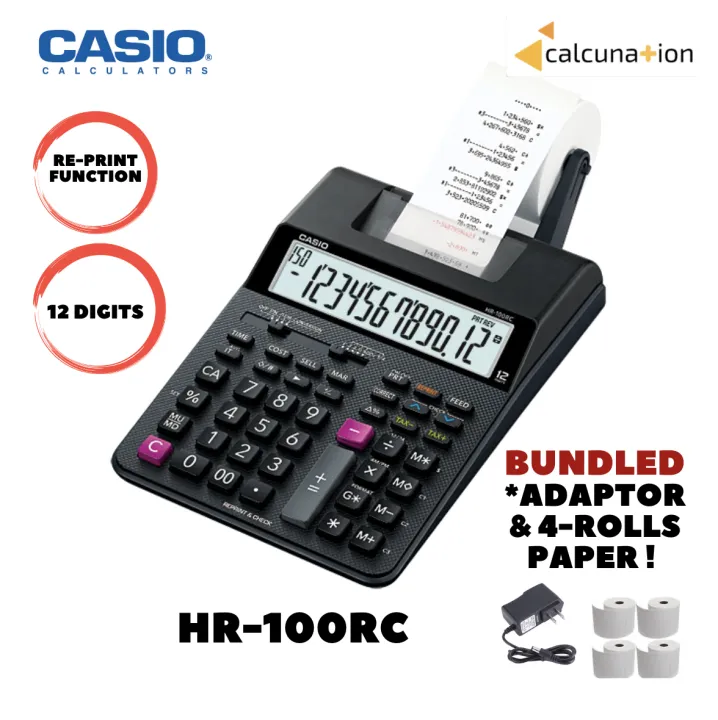 Calculator CASIO HR100RC Printing Calculator w Adaptor and 4pcs Paper Rolls Casio Wr100M Casio Cdp 100 Price Lazada Lazada PH