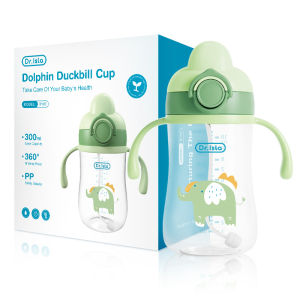 แก้วน้ำเด็ก PP Dr.Isla กันหก ไม่รั่ว พร้อมหลอดซิลิโคน + ลูกถ่วงแรงโน้มถ่วง BPA Free มีหูจับ ฝึกดื่ม ดูดง่าย ทนความร้อน 250ml/300ml BY01