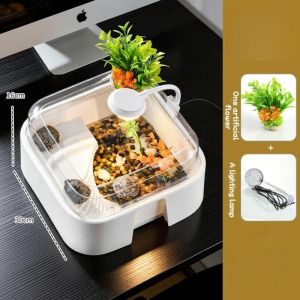 Transparent Turtle Aquarium with Lid Anti Escape Platform Reptile Habitat Fish Breeding Box Desktop Eco Tank Home Decor