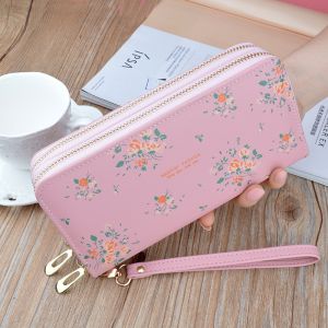 Ví nữ cầm tay 2 ngăn kéo sang trọng họa tiết hoa dễ thương thiết kế nhiều ngăn tiện dụng LX0070