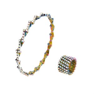 ANGY  Women Jewelry Accessories Retractable Ring Bracelet Crystal Bracelets Stretchable Bangle 2 In 1 Ring Bracelet Temperament Rhinestone Flexible Finger Buckle Dual Purpose Jewelry