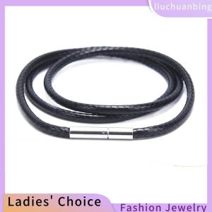 [Hot Sale Jewellery]liuchuanbing Black Wax Leather Cord Stainless Steel Rotary Clasp Necklace Choker Rope Jewelry