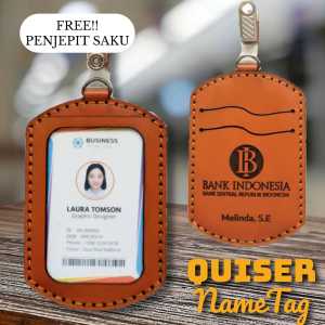 ID Card Holder Oval Kulit Aslii FREE Custom Nama & Logo + Free Penjepit Saku
