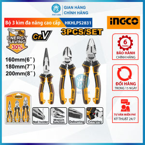 Bộ 3 kìm đa năng cao cấp cách điện INGCO HKHLPS2831 - Kềm cắt 7" kềm răng điện 8" kềm mũi nhọn 6" thép CrV siêu bền cứng