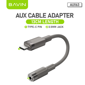 BAVIN AUX62 2-in-1 Hi-Fi Audio Converter & Charging Cable w/ iPh & Type-C to 3.5mm Adapter for iPh & Android Devices