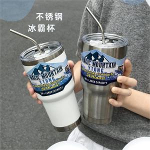 30oz Stainless Steel Tumbler With Lid Double Wall Keeps Cold Vacuum Flask Insulation Cold Thermos Cups With Straw Rocky Mountain Bottle