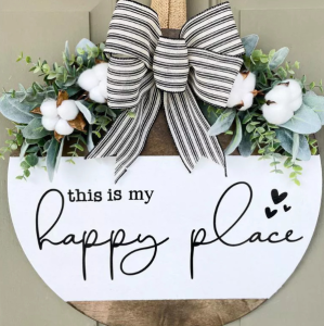 Door welcome sign circular wooden hanging wreath creative letter bow decoration party farmhouse bedroom front porch decoration