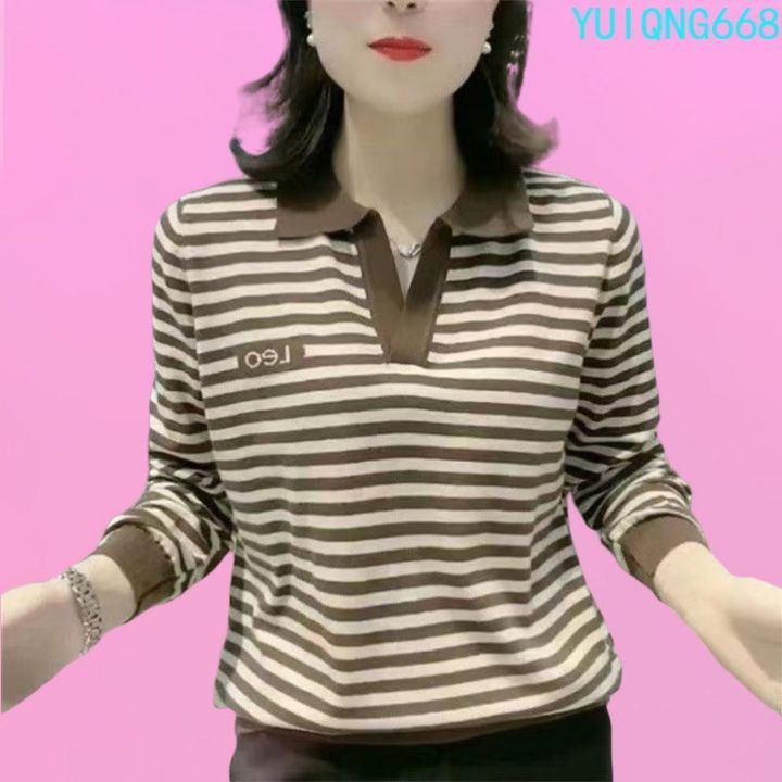 Sọc cỡ lỡn Polo Áo Sơ Mi dài tay T-Shirt Của Phụ Nữ Áo Cho thời trang ...