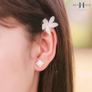Bông Tai Bạc Nữ Kiểu Nụ Đá Hình Vuông Cá Tính Trẻ Trung Hiện Đại - Vàng Bạc Duy Hiển