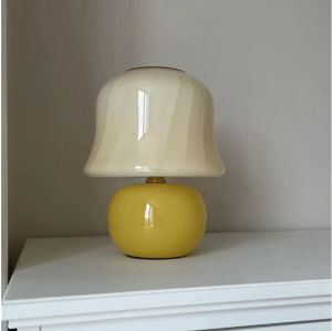 French Cream Glass Table Lamp Handmade Glass Bedroom Bedside Living Room Decor Mushroom Lamp
