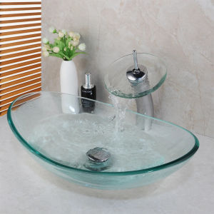 LDIES Oval Bathroom Sink Faucet Set Tempered Glass Hand Painted Countertop Kit Bowl Washbasin W/ Faucet And Pop Up Drain R6P5Q