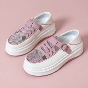 LOEI Hyorim Sepatu Wanita Casual Rhinestone – Sneakers Stylish dengan Sol Tebal & Nyaman 1215