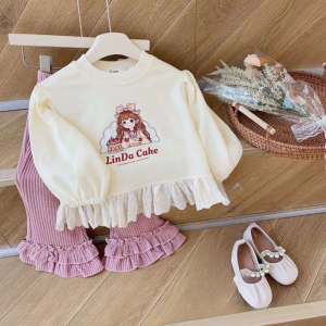 Bộ quần áo bé gái áo da cá Quảng Châu quần loe bèo gấu 10-30kg