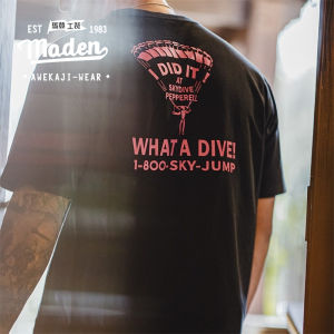 MADEN brand workwear style 2025 summer new mens youth American retro fun letter print short sleeved contrasting knitted round neck base T-shirt