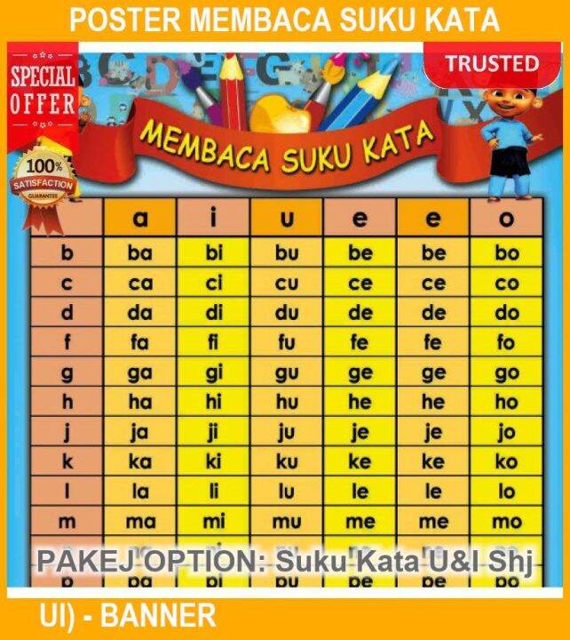 Banner / Poster Membaca Suku Kata (u&i) | Lazada