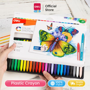 Deli Plastic Crayon / Krayon Plastik 12/18/24 Warna Triangular Tahan Lama Non-Toxic EC200X0